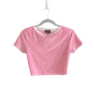 Baby Pink White Womens Urban Outfitters Kaleo Velour Cropped Top M